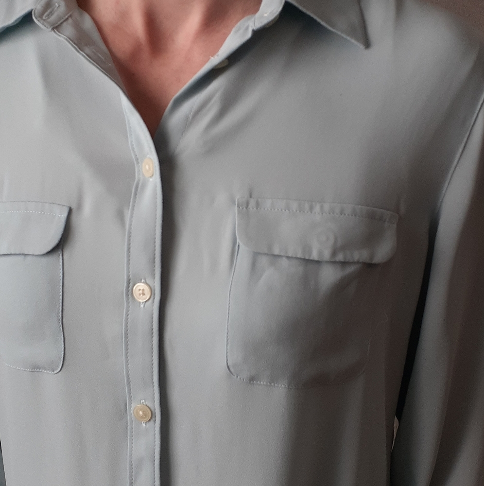 LOFT Light Blue Sheer Blouse - Picture 2 of 3
